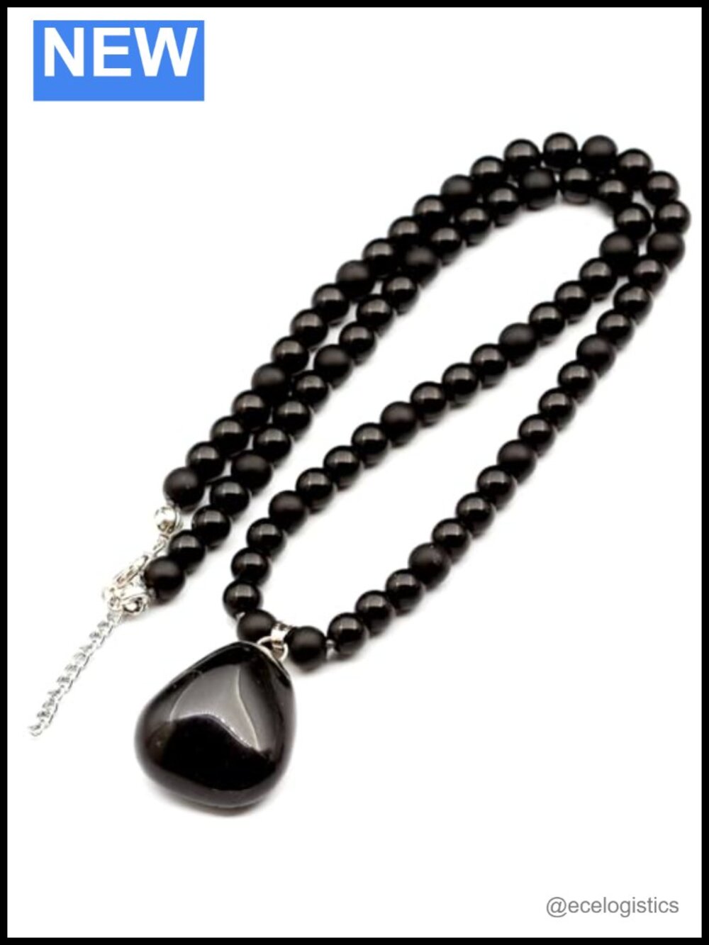 Natural Tumbled Onyx Pendant Necklace 8mm Beaded Strand